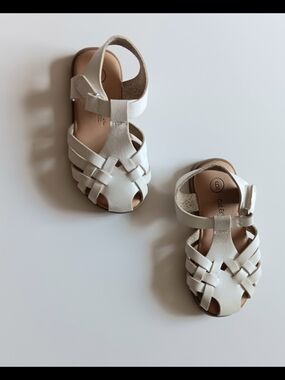 White Kids Woven Leather Sandals